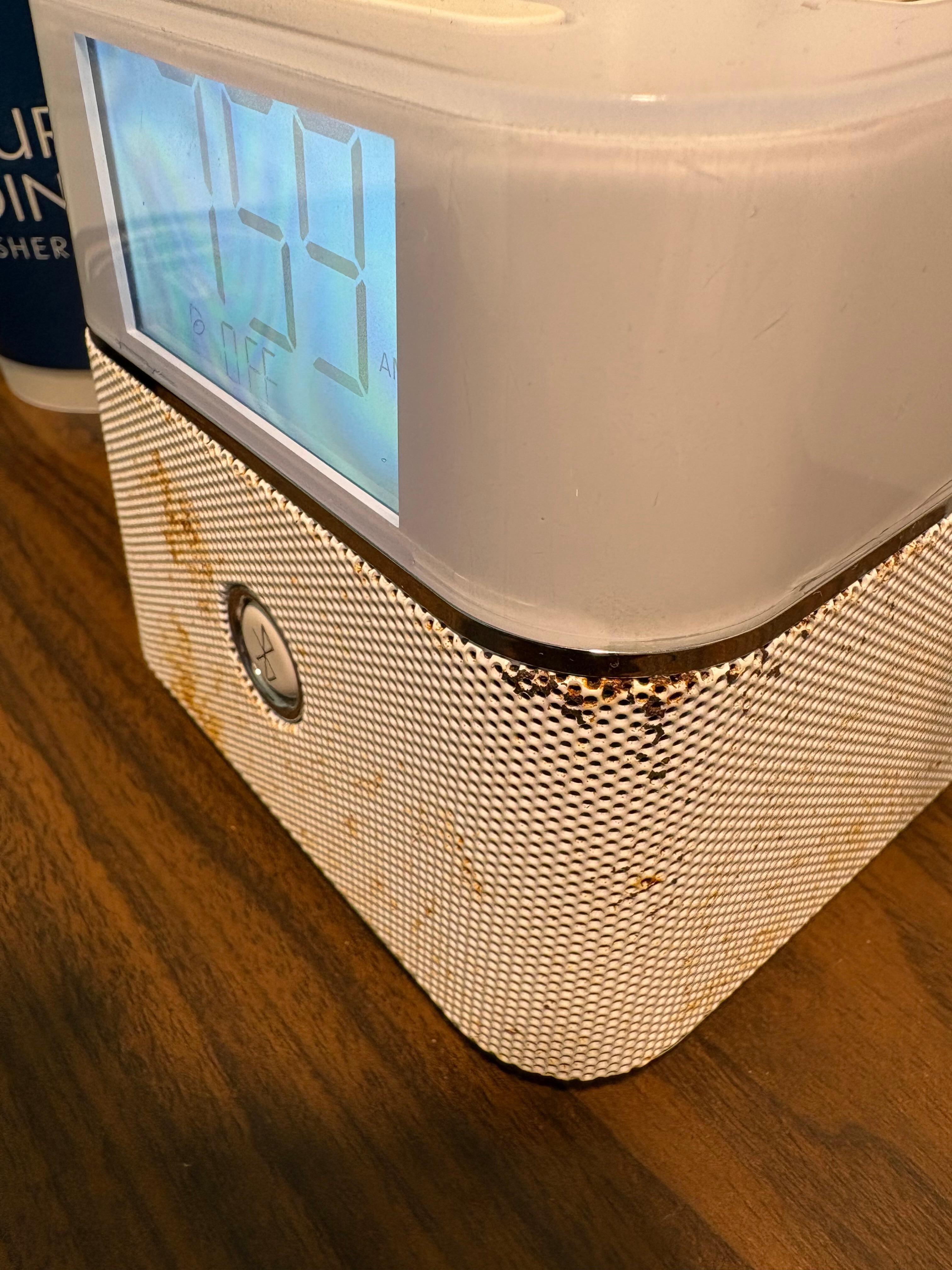 Moldy and rusty alarm clock