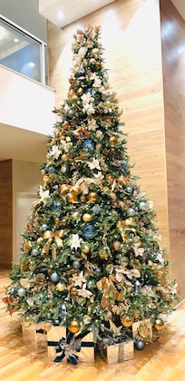 The lobby was nicely decorated for the holiday. The room was clean and comfortable.