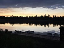 a view of the lake at sunset