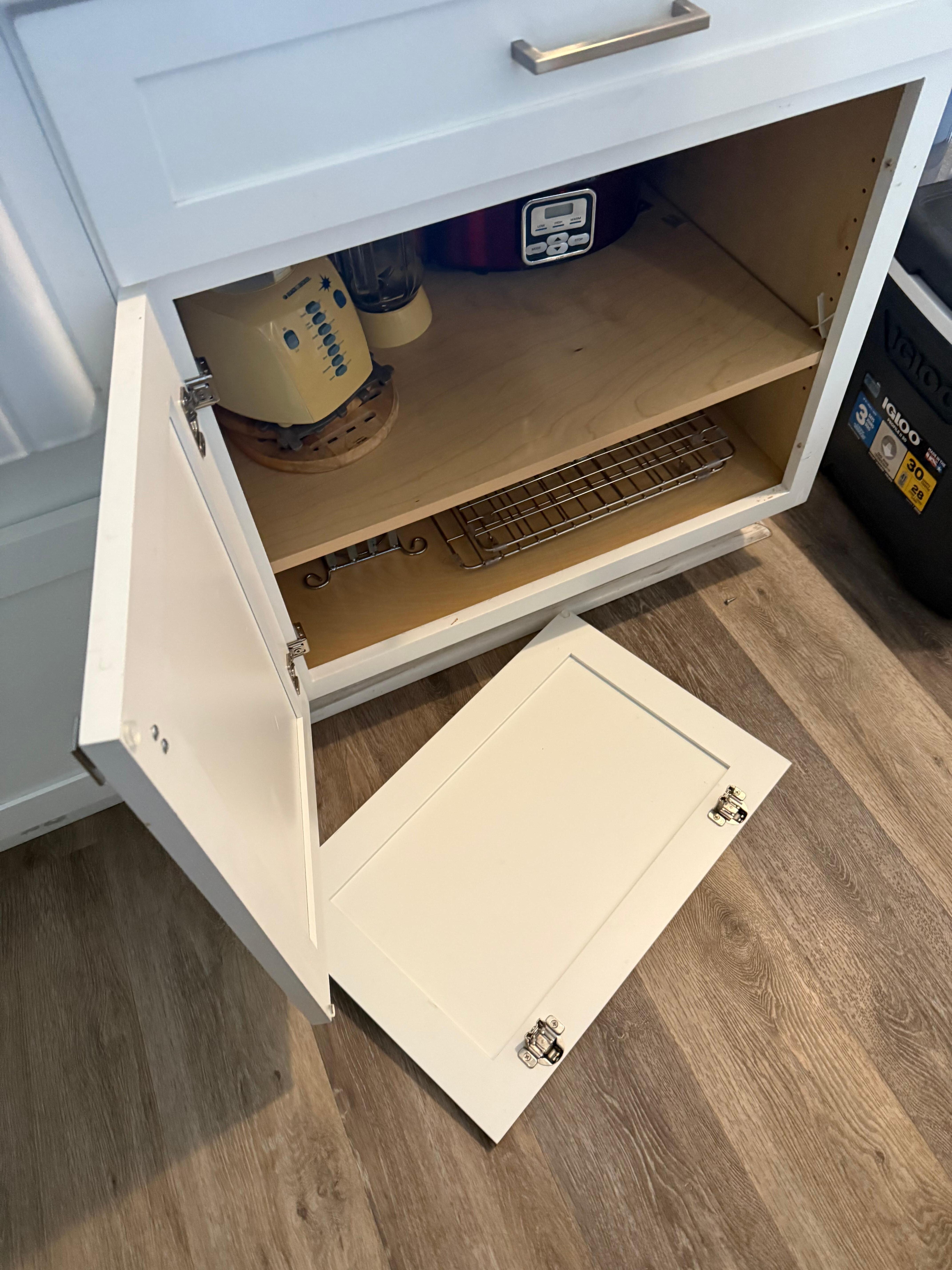 Cabinet door that fell on my ankle when I opened the opposite side 