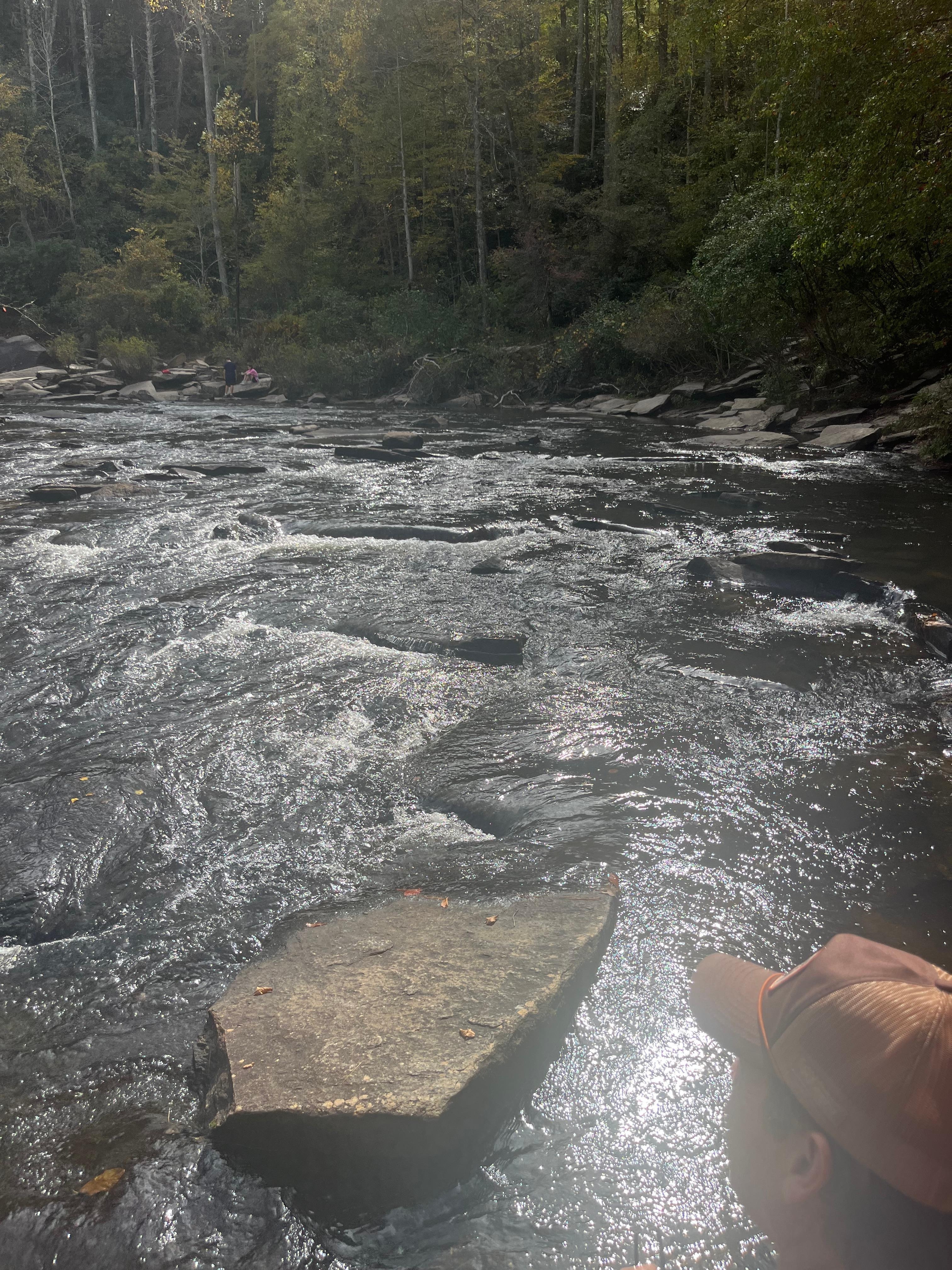 Hiking at DuPont Park; such nice weather we put our feet in the falls!
