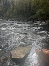 Hiking at DuPont Park; such nice weather we put our feet in the falls!