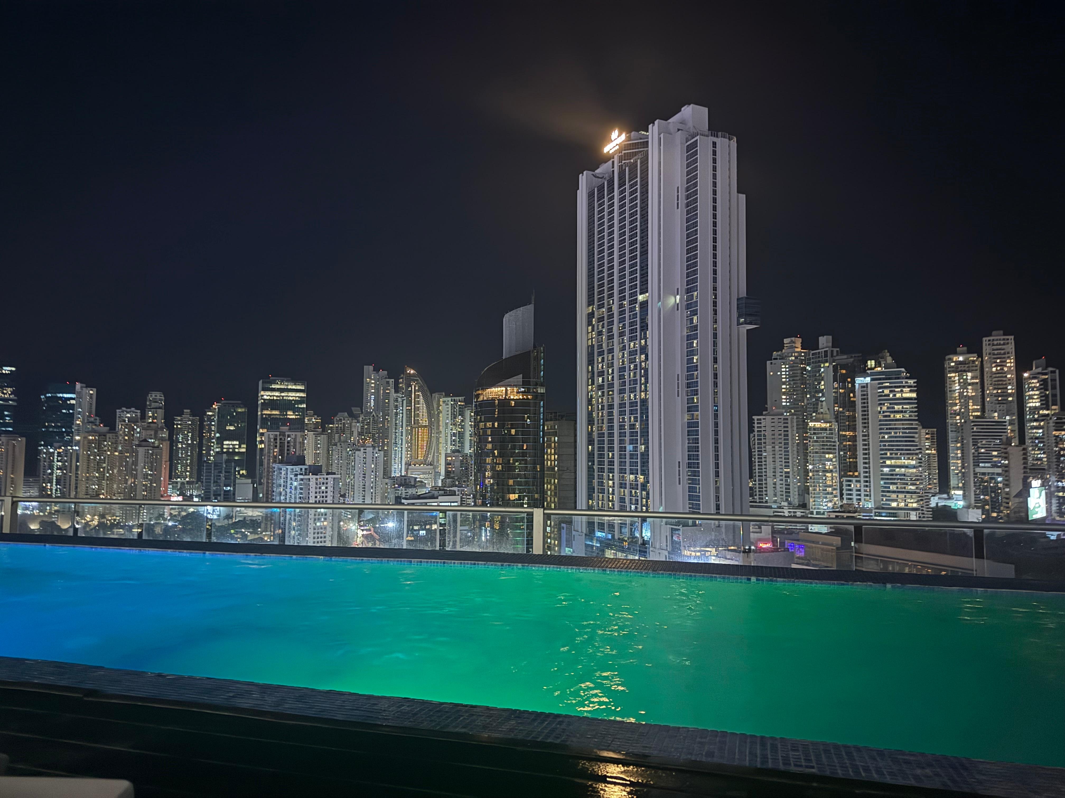 Rooftop pool at night