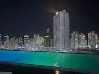 Rooftop pool at night