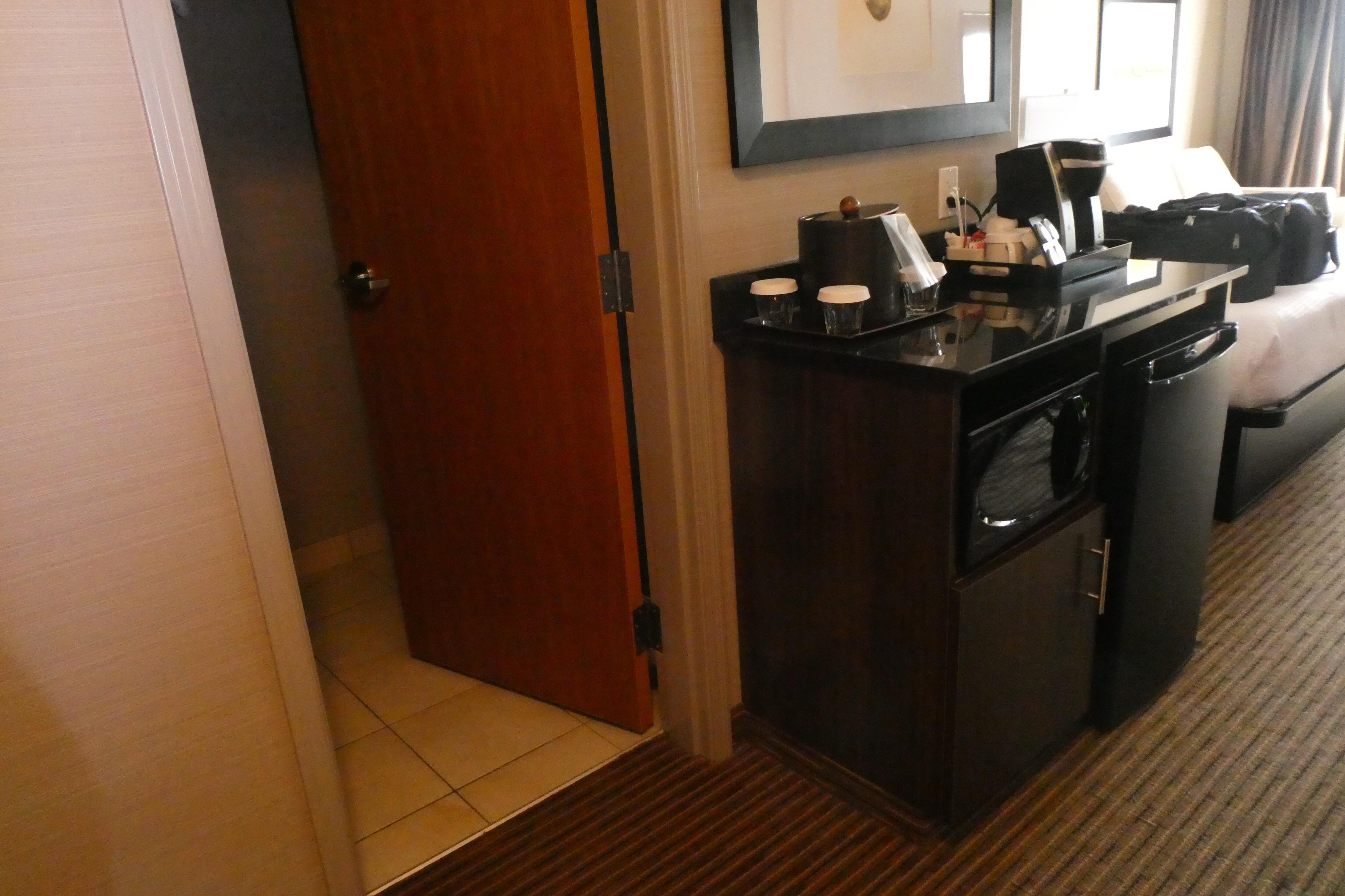 Fridge, microwave, coffee maker 