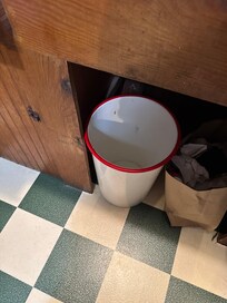 No trash bag in the trash can.