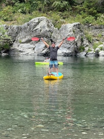 Paddle boarding and kayaking 6 minutes from the house. The clearest river water Iâve ever seen.