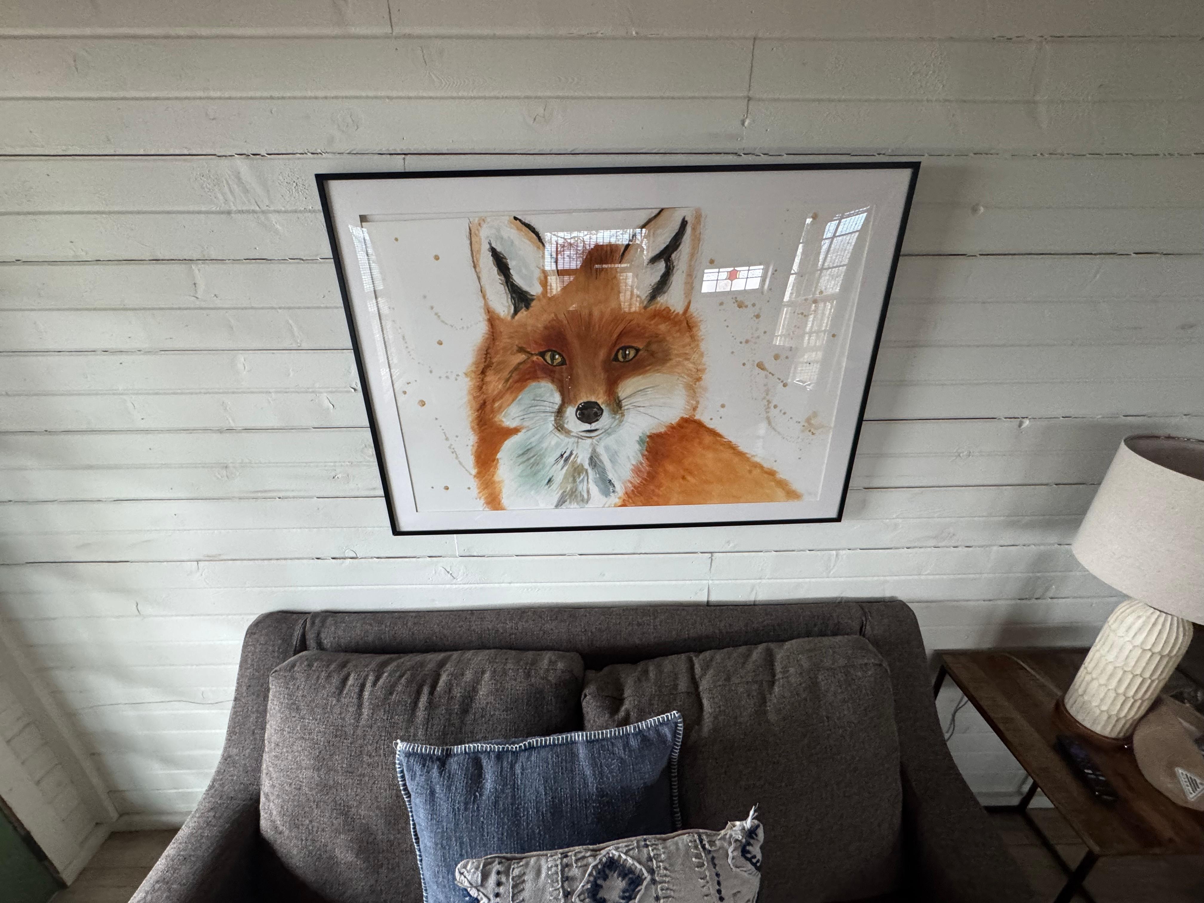 Cozy living room with the Little Fox wall hanging.  