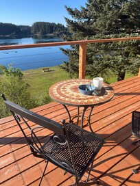 Breakfast out on the back deck facing the channel