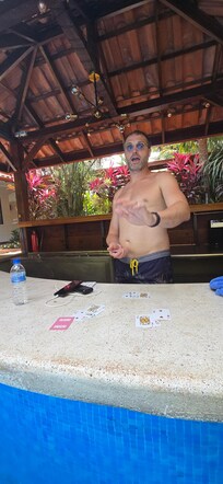 husband being the bartender because there was no one in site. there was also no beverages in site.