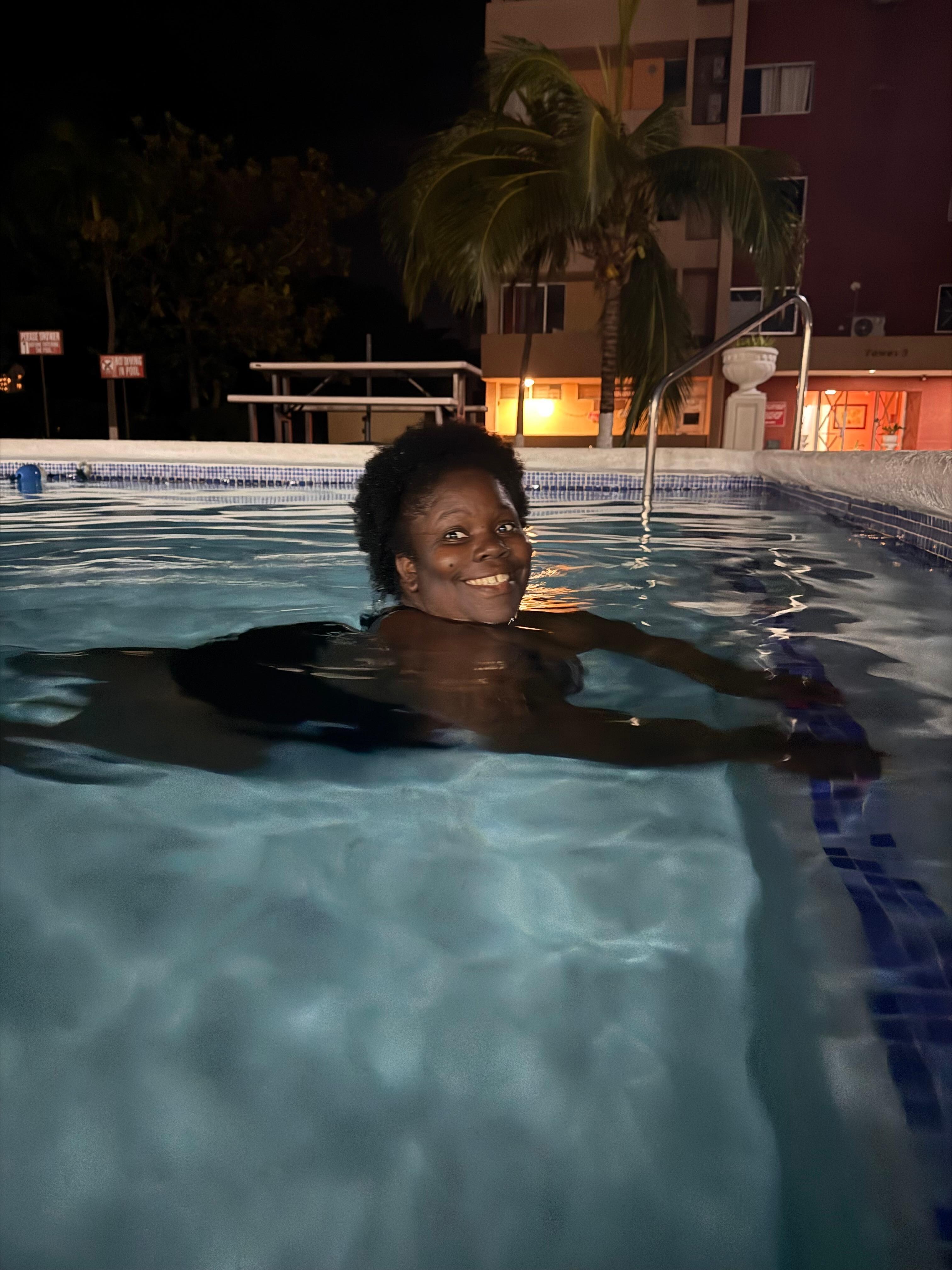 Night swimming in the pool
