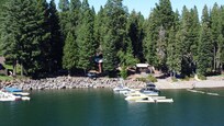 Ariel view or cabin and boat slips
