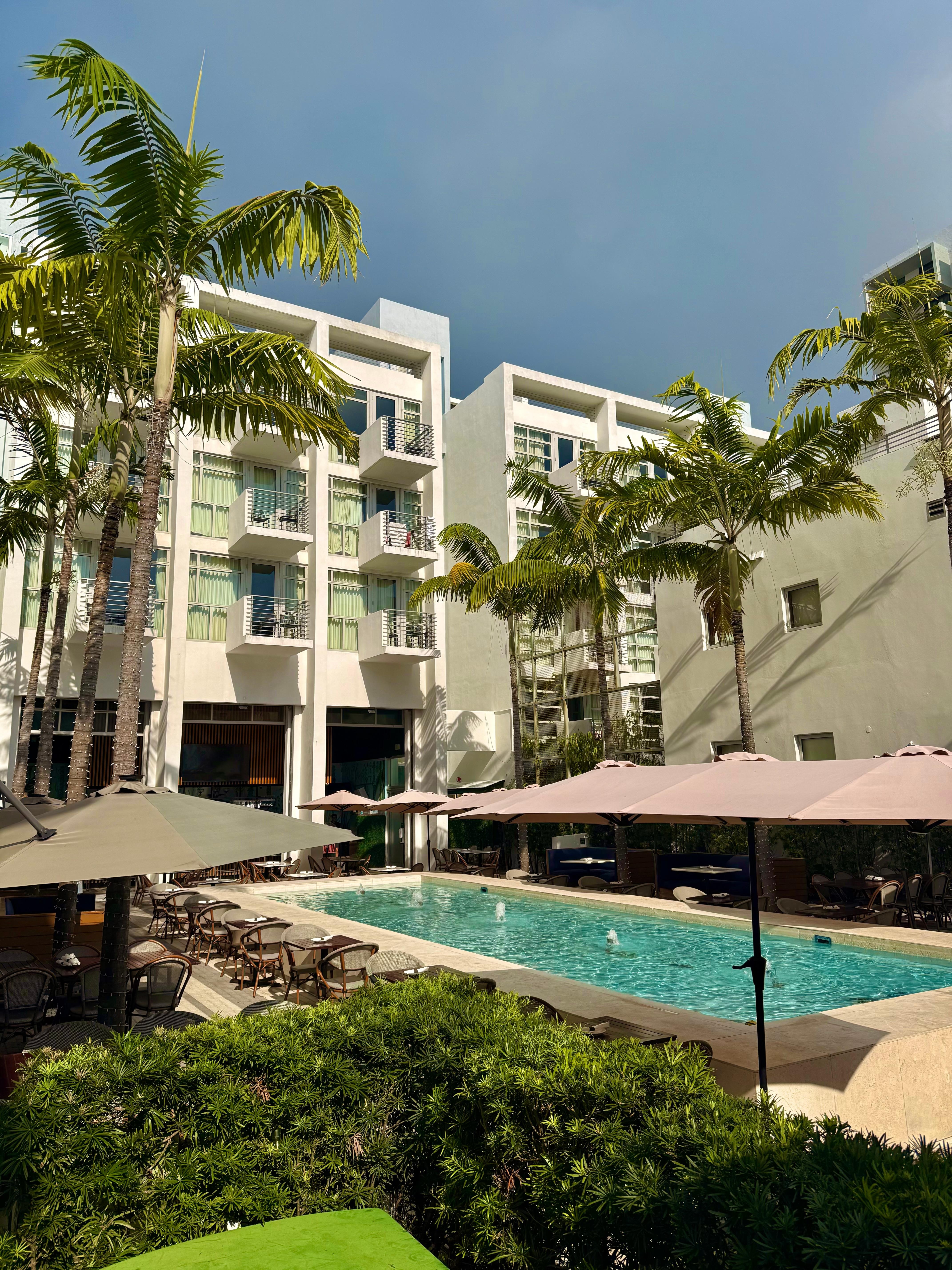 What the courtyard of the hotel looked like it also had a bar