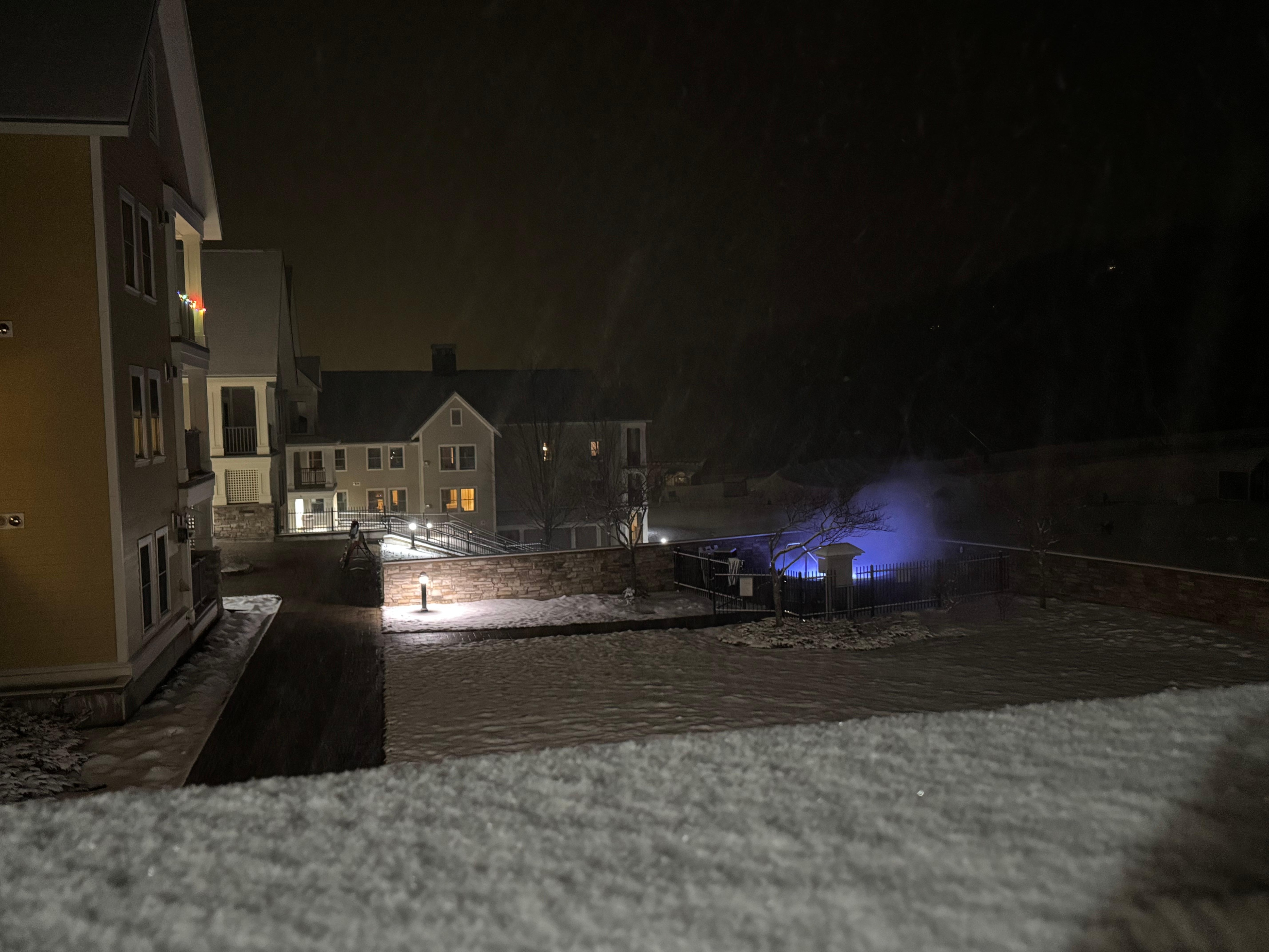 Hot tub lit up in the distance on the right. Nice and hot!