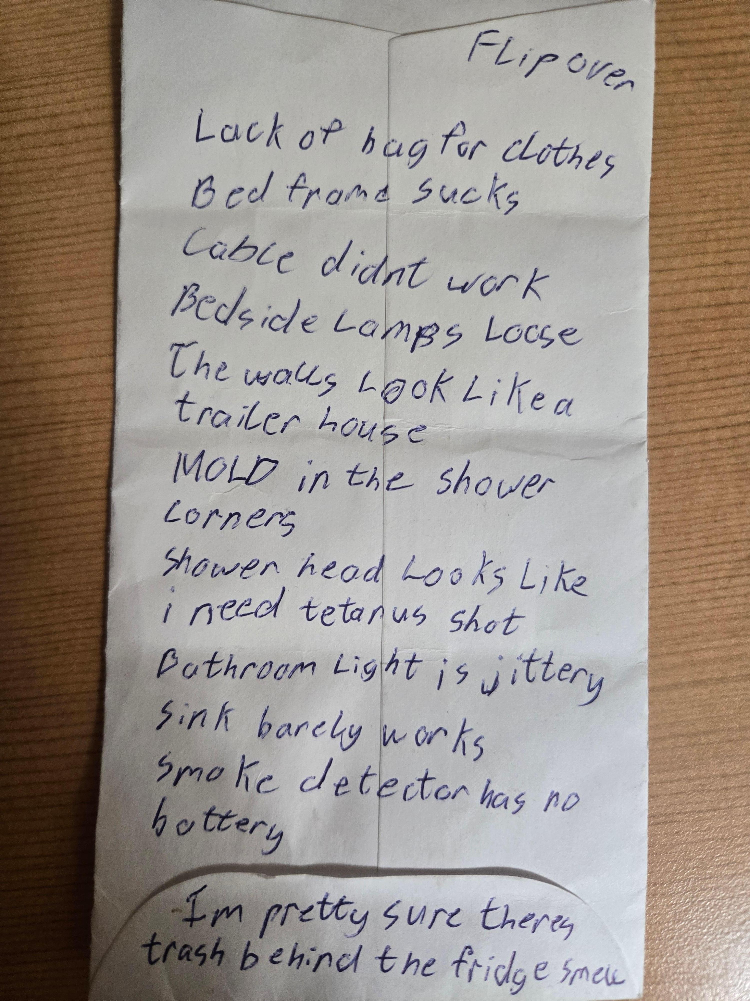 These are all the issues I had while staying there