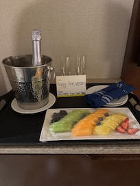 It was me and my wife's wedding anniversary and your front desk host Nathan was very kind to send us a gift for our 36 yrs of marriage.