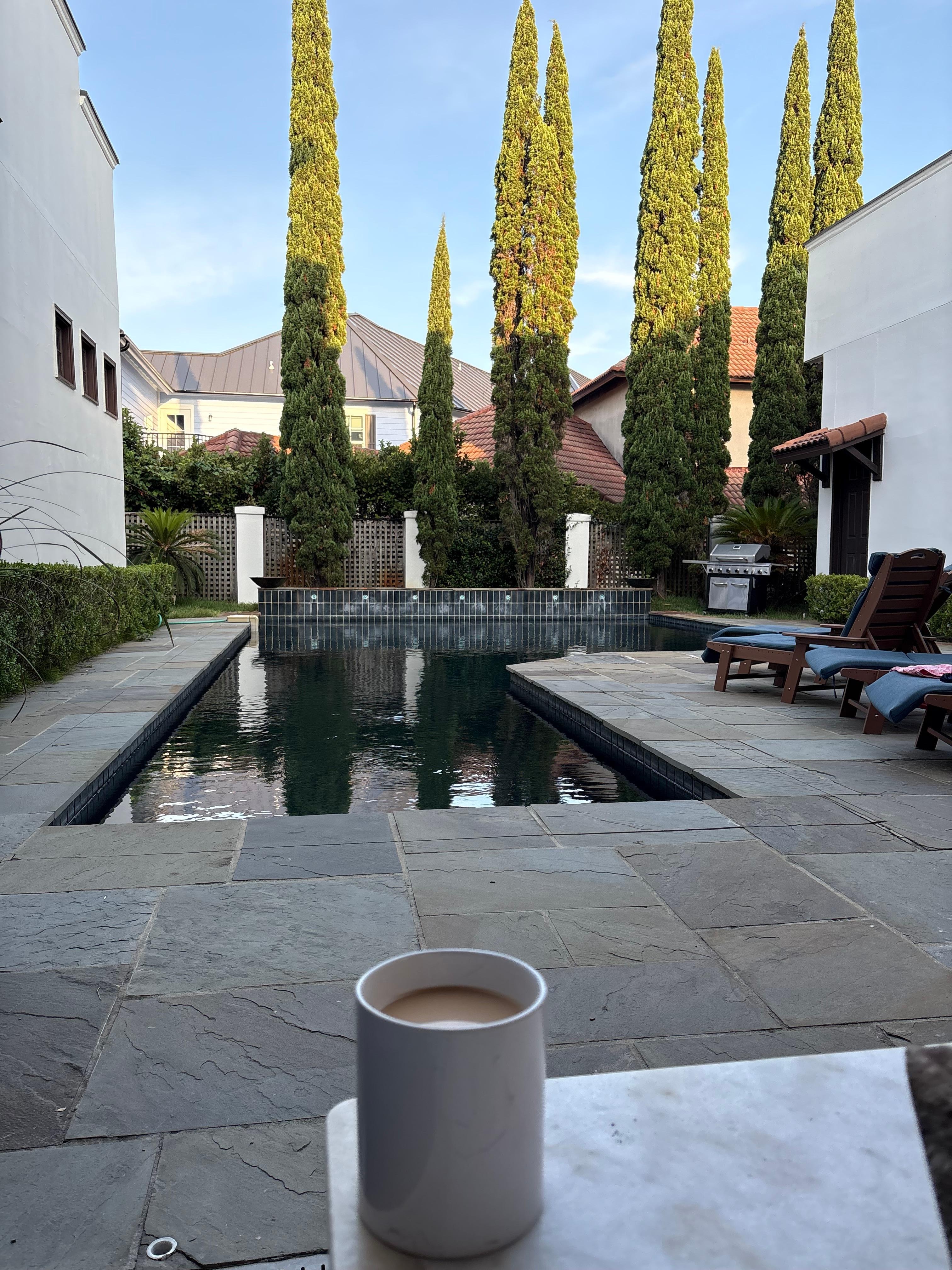 Pool is large. Goes from ~3.5-8 feet deep. 