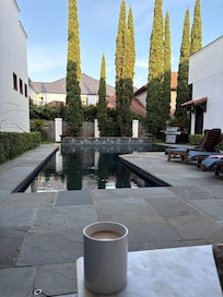 Pool is large. Goes from ~3.5-8 feet deep.