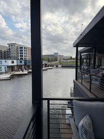 View from 2nd floor balcony towards riverwalk