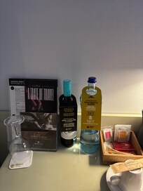 Welcome bottle of water and wine