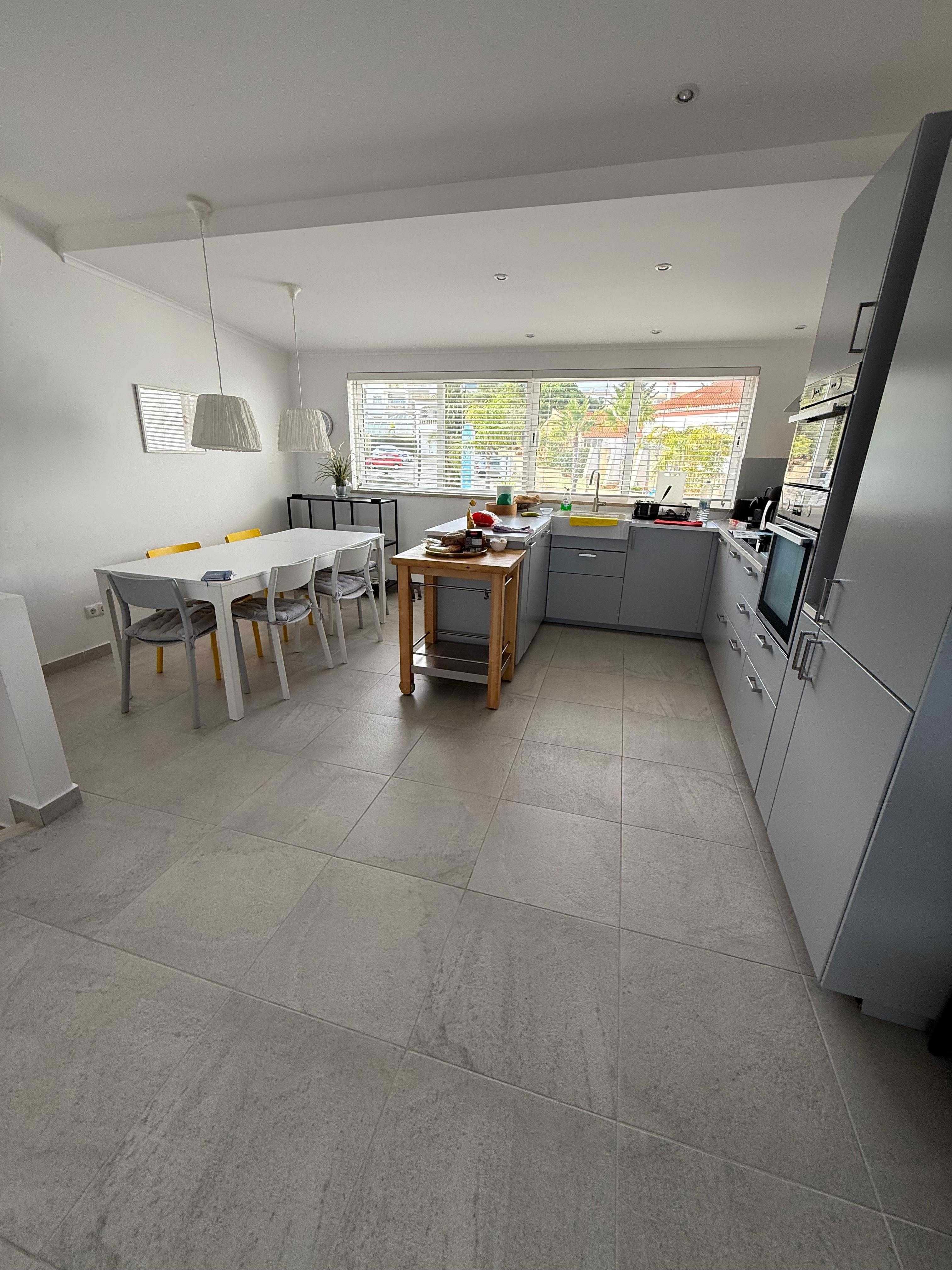 Living area and kitchen.