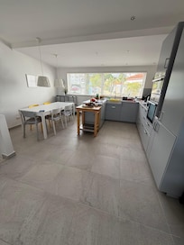 Living area and kitchen.