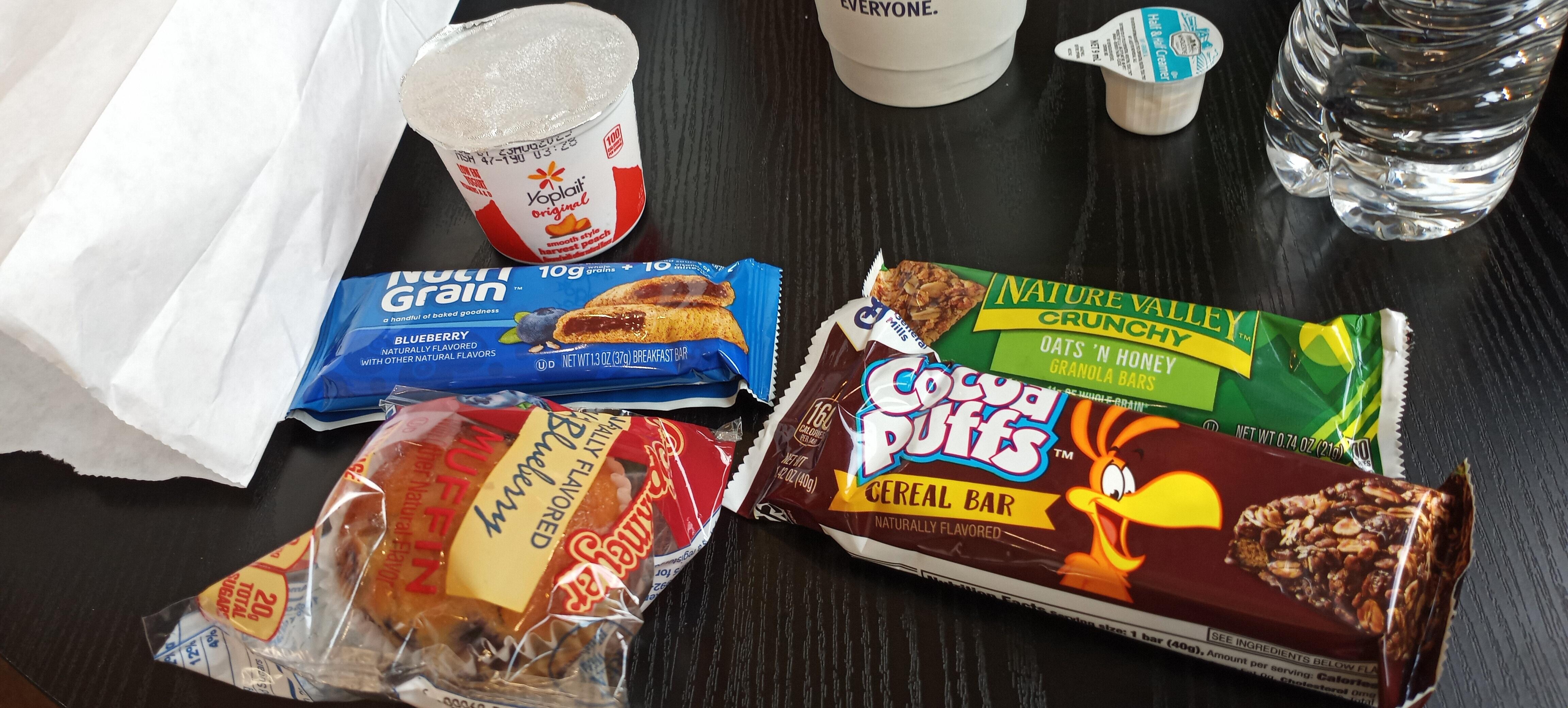 Things that were in our breakfast sack to go.