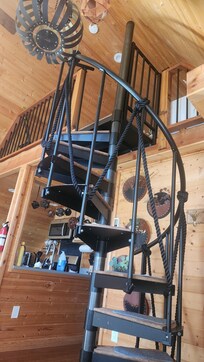 The stairs up to the loft, they are narrow.