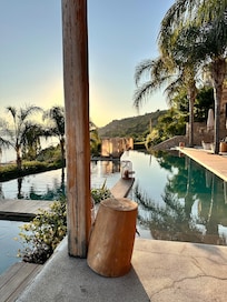 Poolside area taken from the restaurant