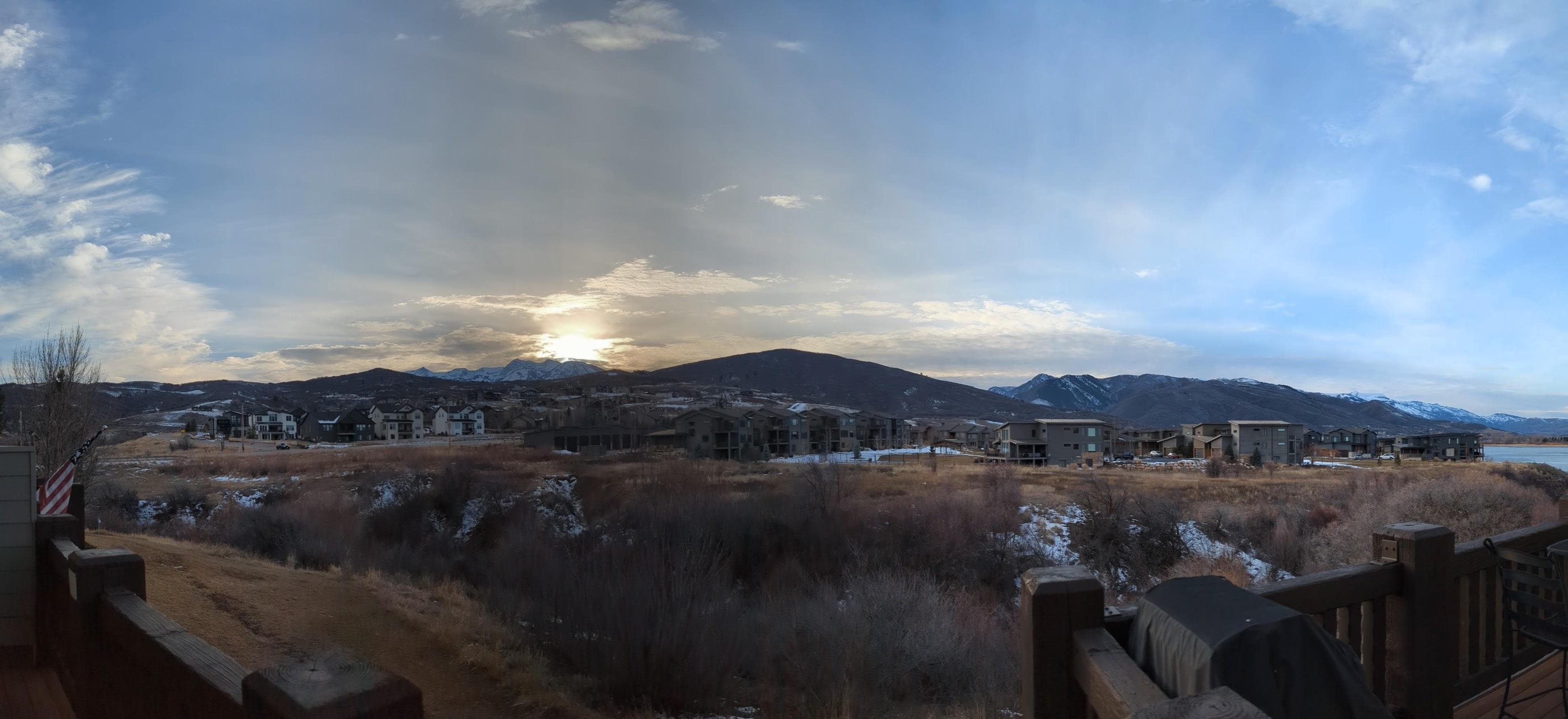 sunset over snow basin from the deck