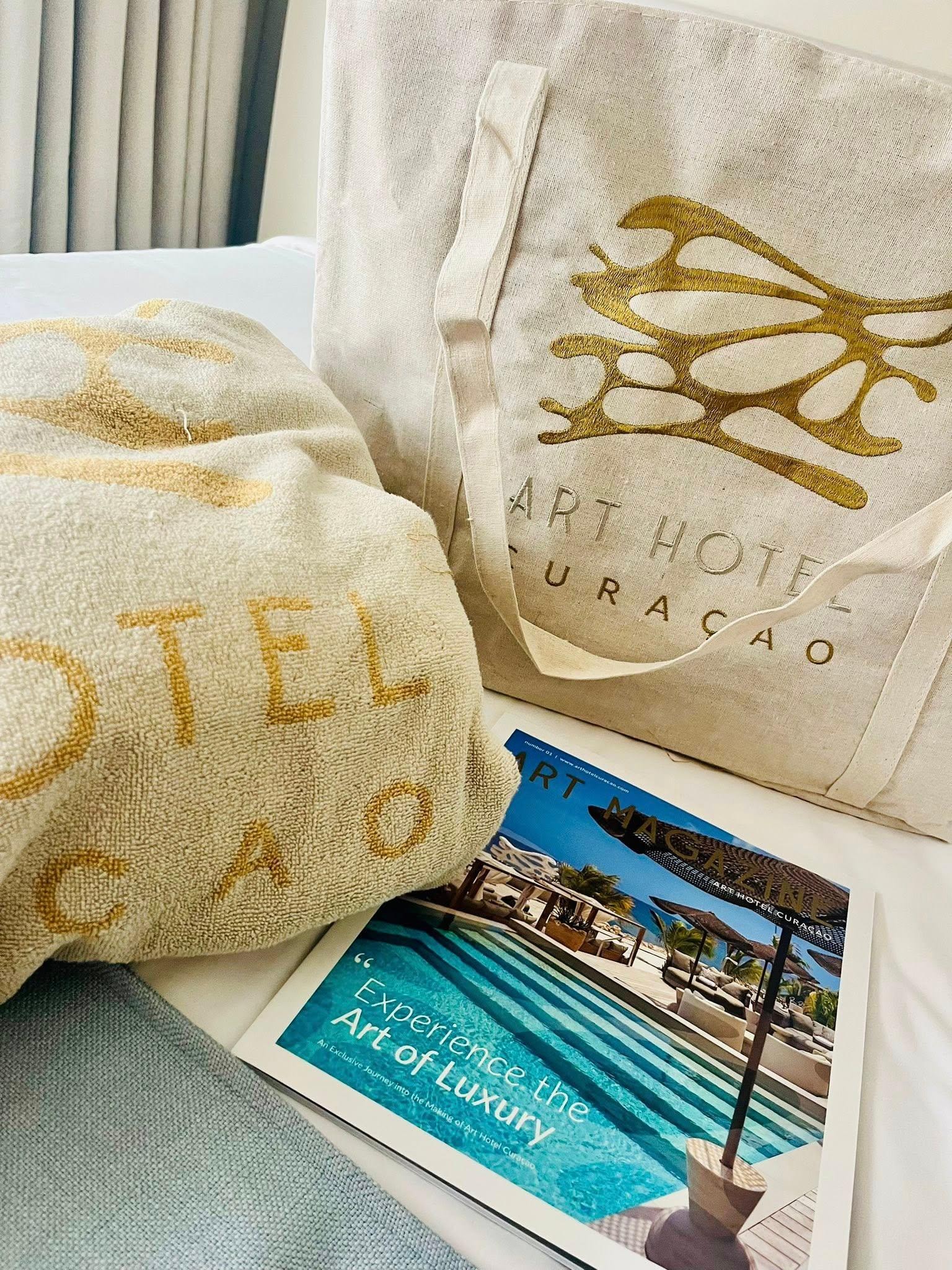 Complimentary tote bag, great for the pool, magazine which is great for local places to go and see, and big pool towels which are changed out daily. 