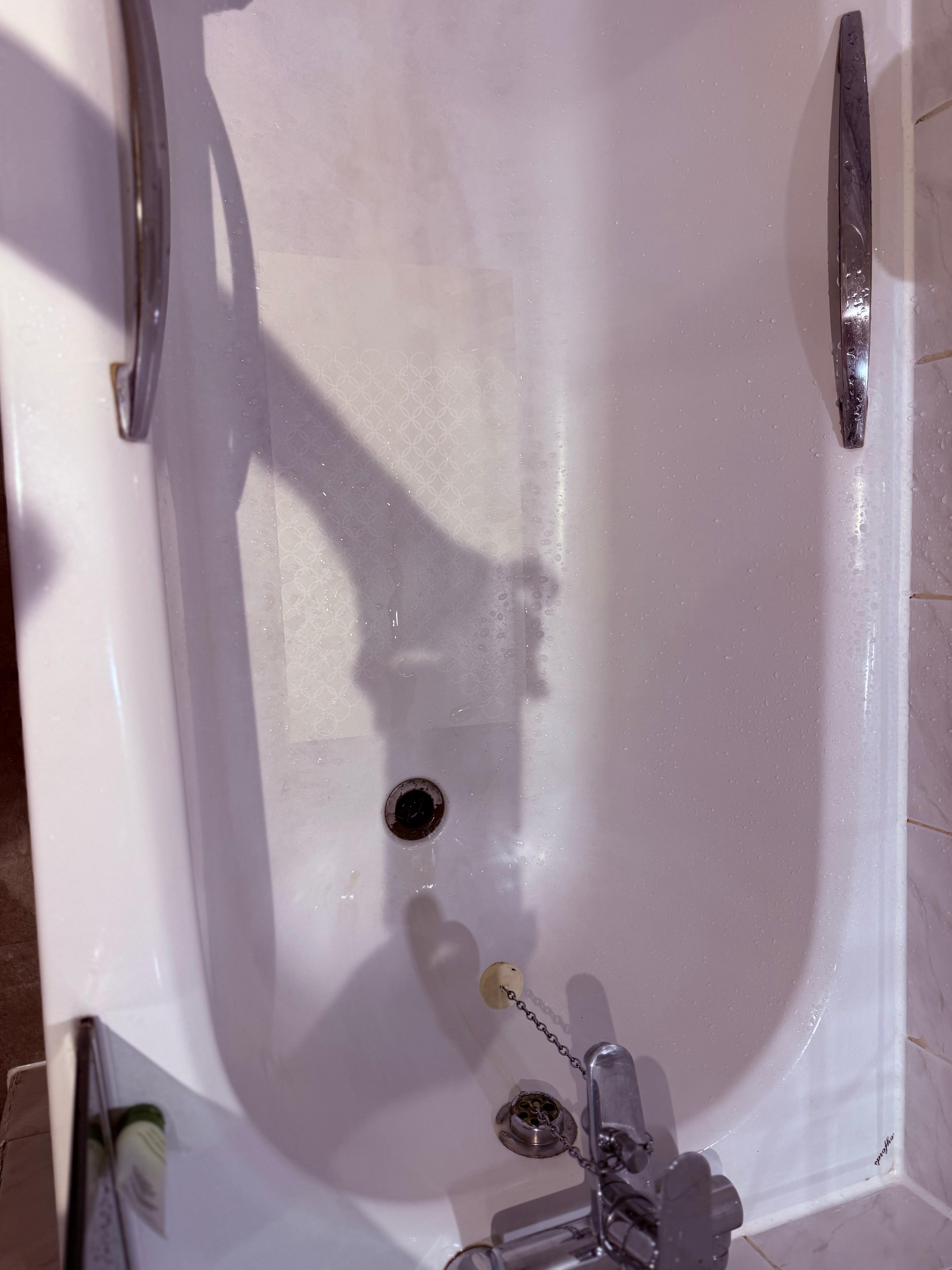 bathtub is old and dirty. The shower leaks and the drain does not drain.