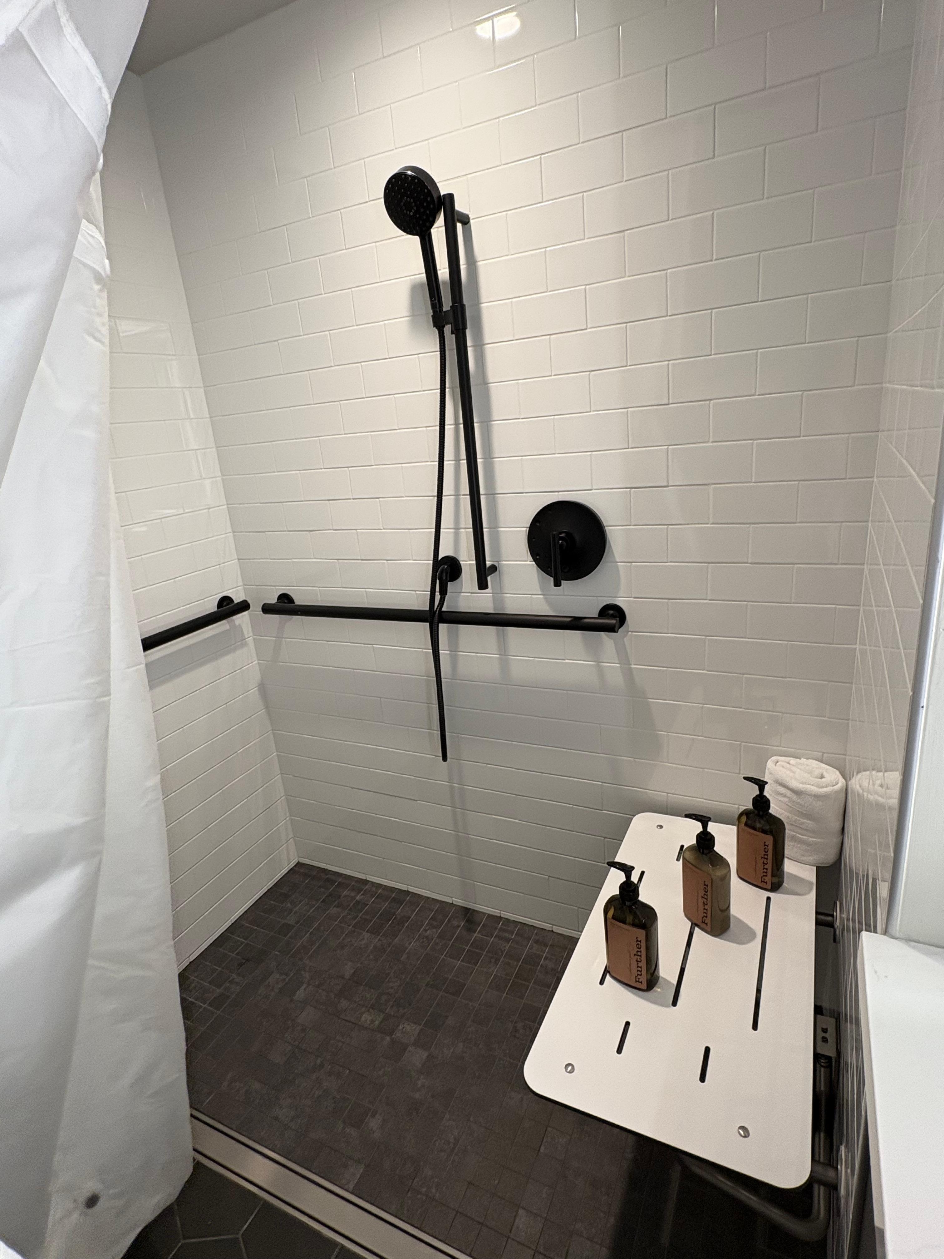 Walk in shower, accessible bathroom