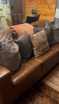 Sofa that makes out into bed. The throw pillows were so soft and comfy! If I could remember the brand I’d be buying some for my home