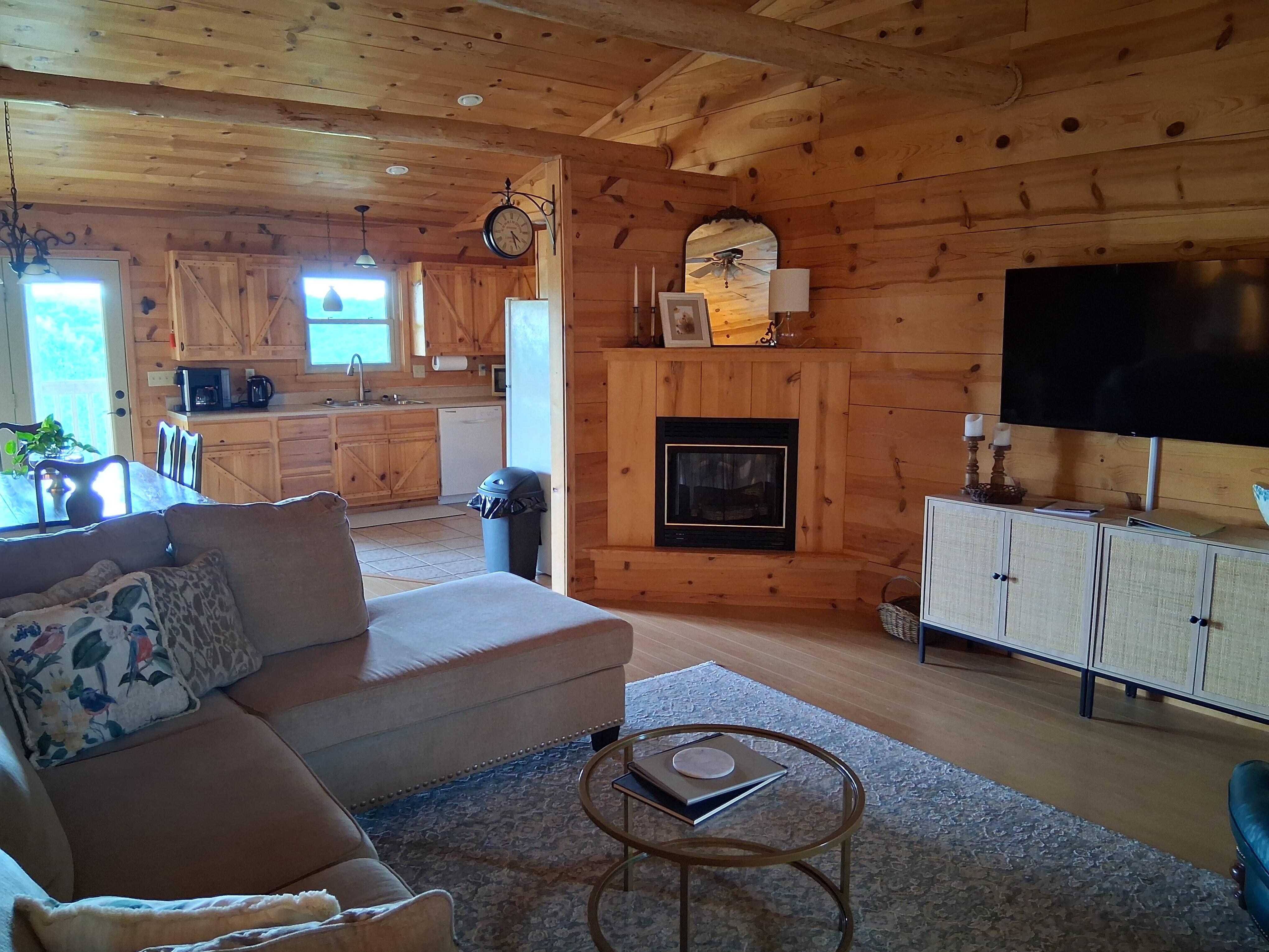 The living room and kitchen area. 