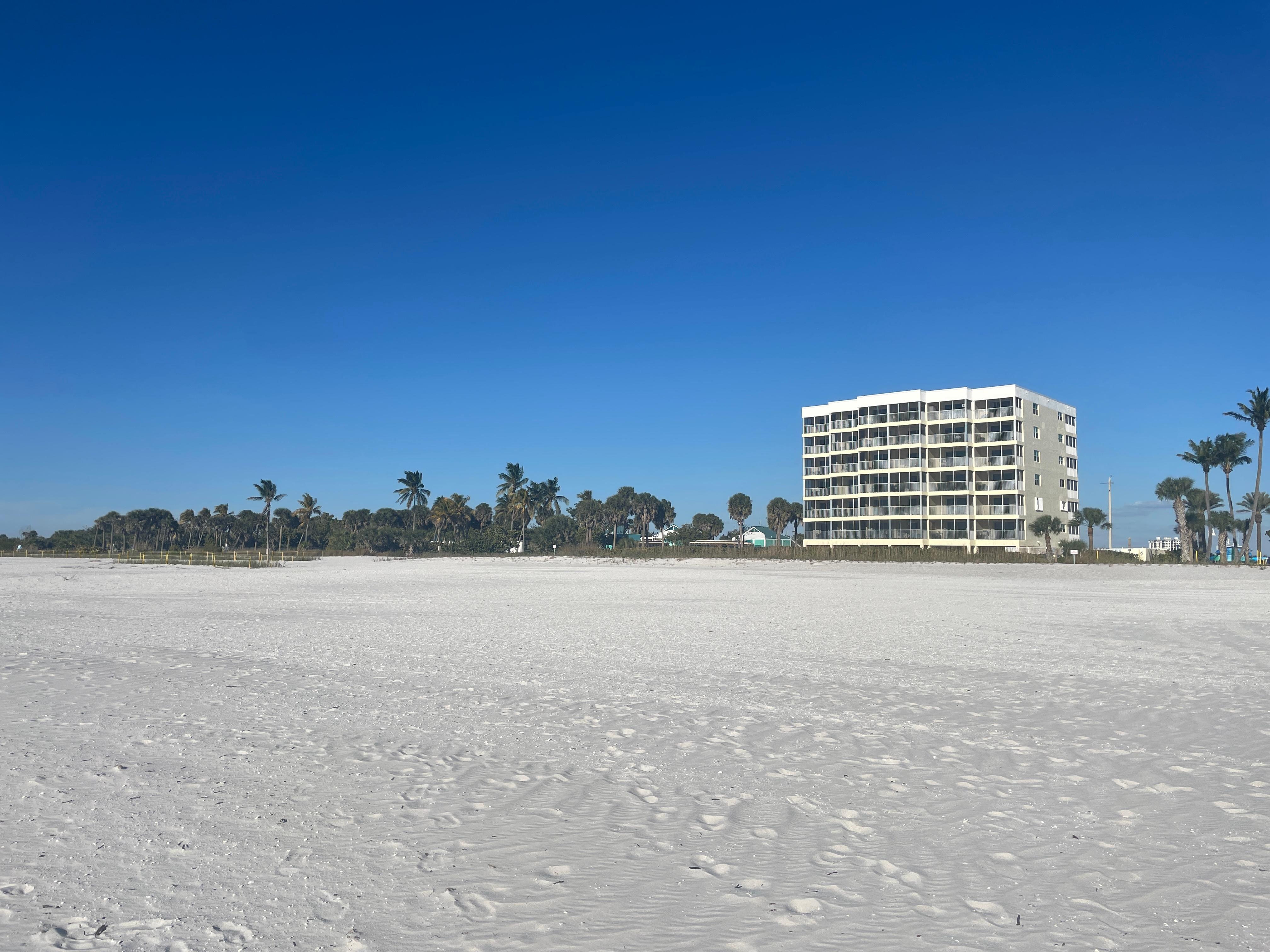 The building from the water's edge, Unit is 2nd one up on farthest left side of building. 