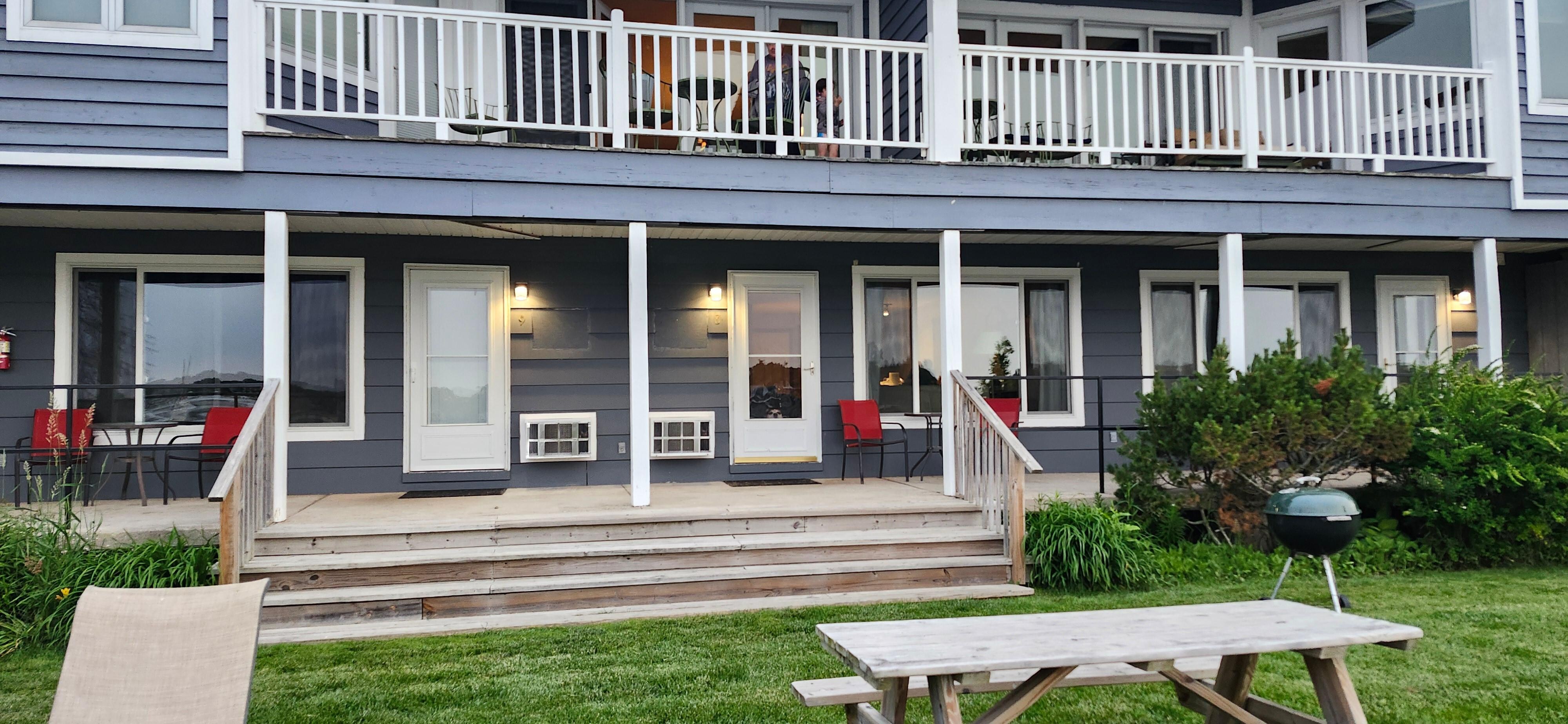 Waterfront side. The back doors open to the parking side.