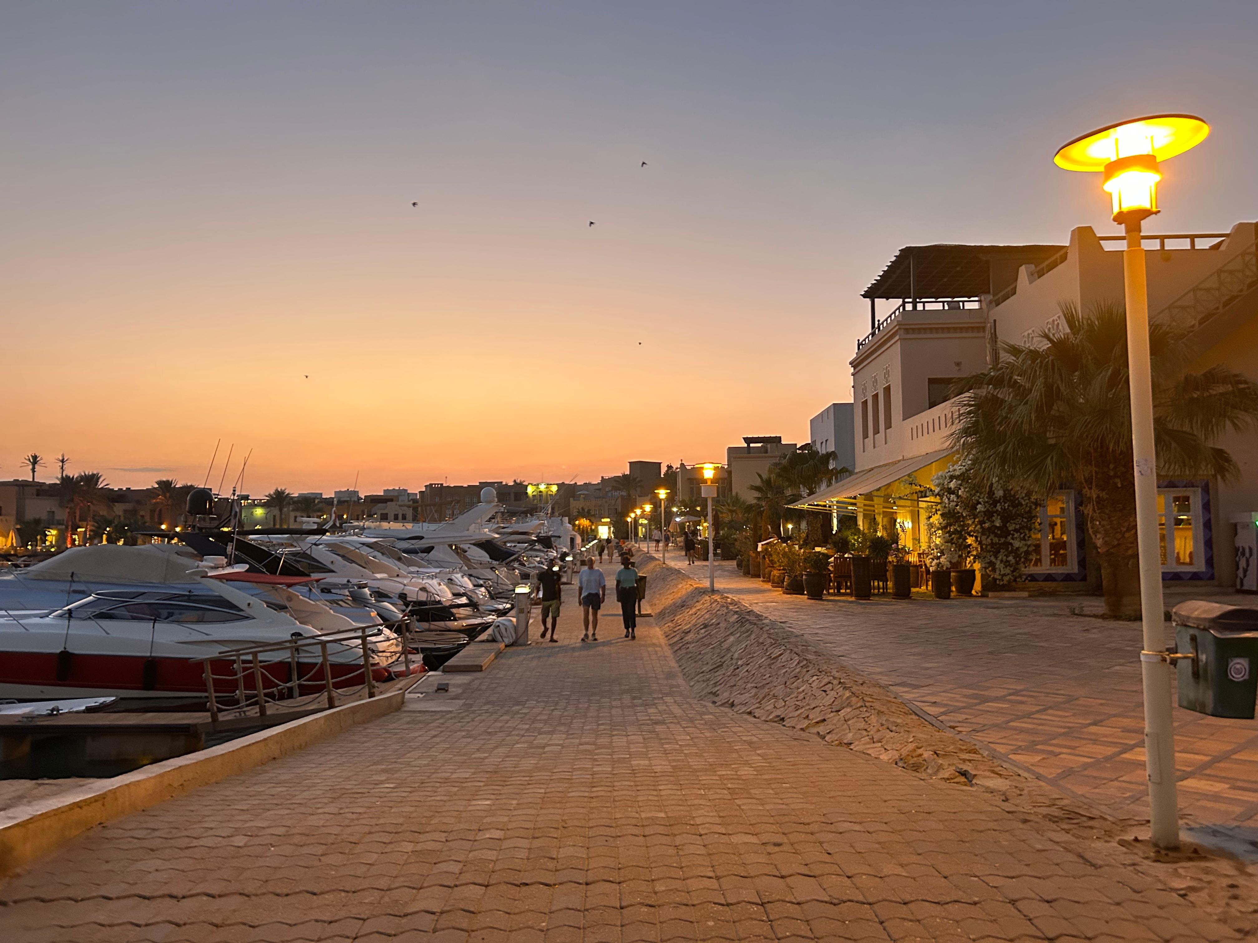 Sunset, many bars and restaurants