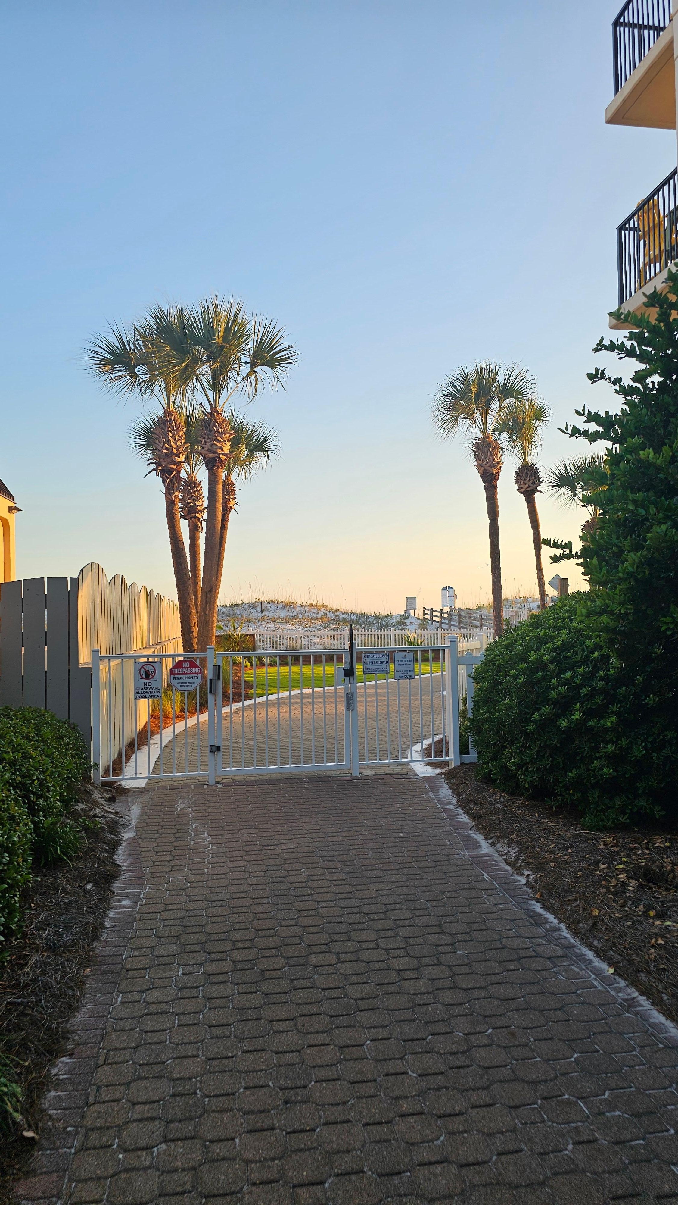 Walking to the beach and pool! 