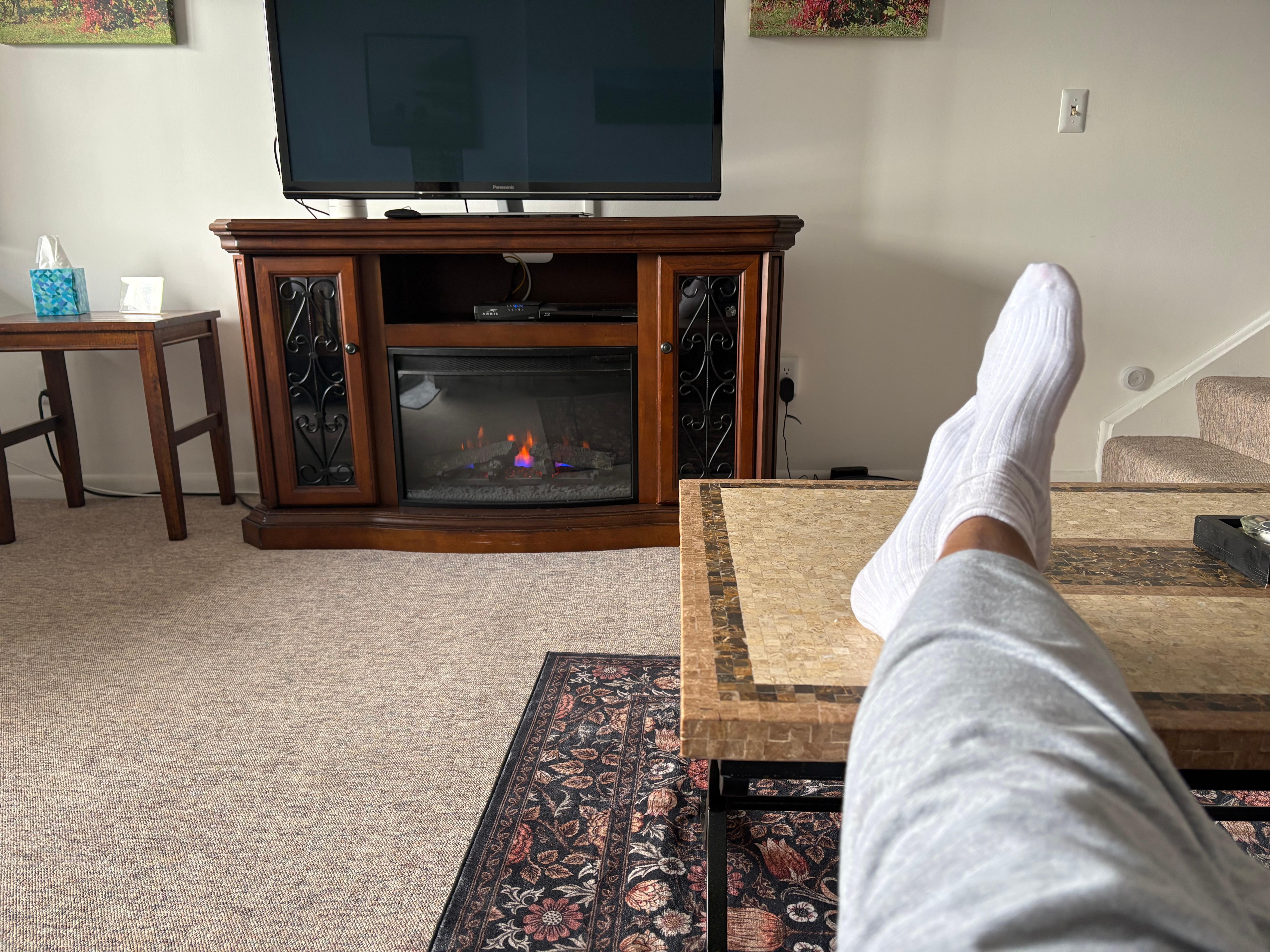 Fireplace was a plus on the chilly night.