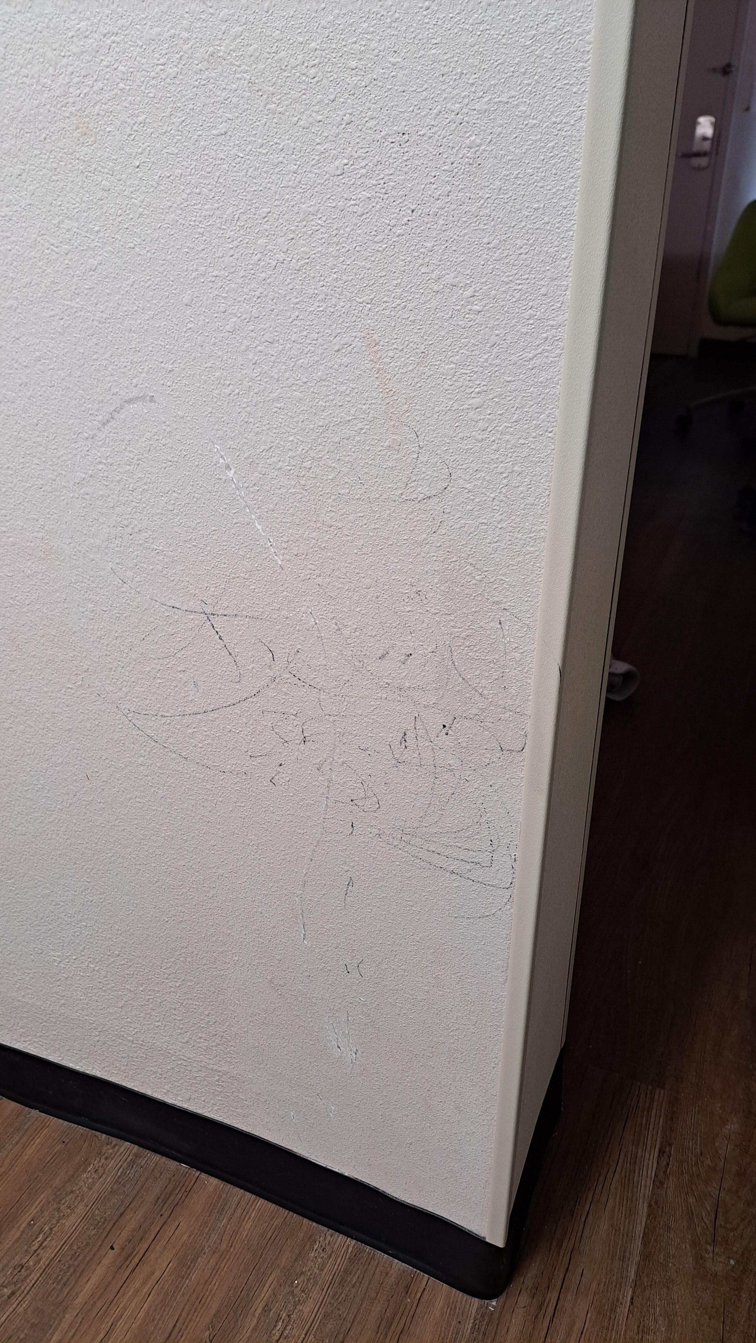 Walls have marks, writing, something on them both in bathroom and on wall by the beds