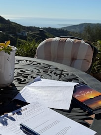 There is so much outdoor seating. I
loved reading my Bible on the back patio in the mountains overlooking the ocean.