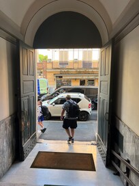 The front door of the building.