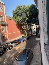 View down the street from the living room window