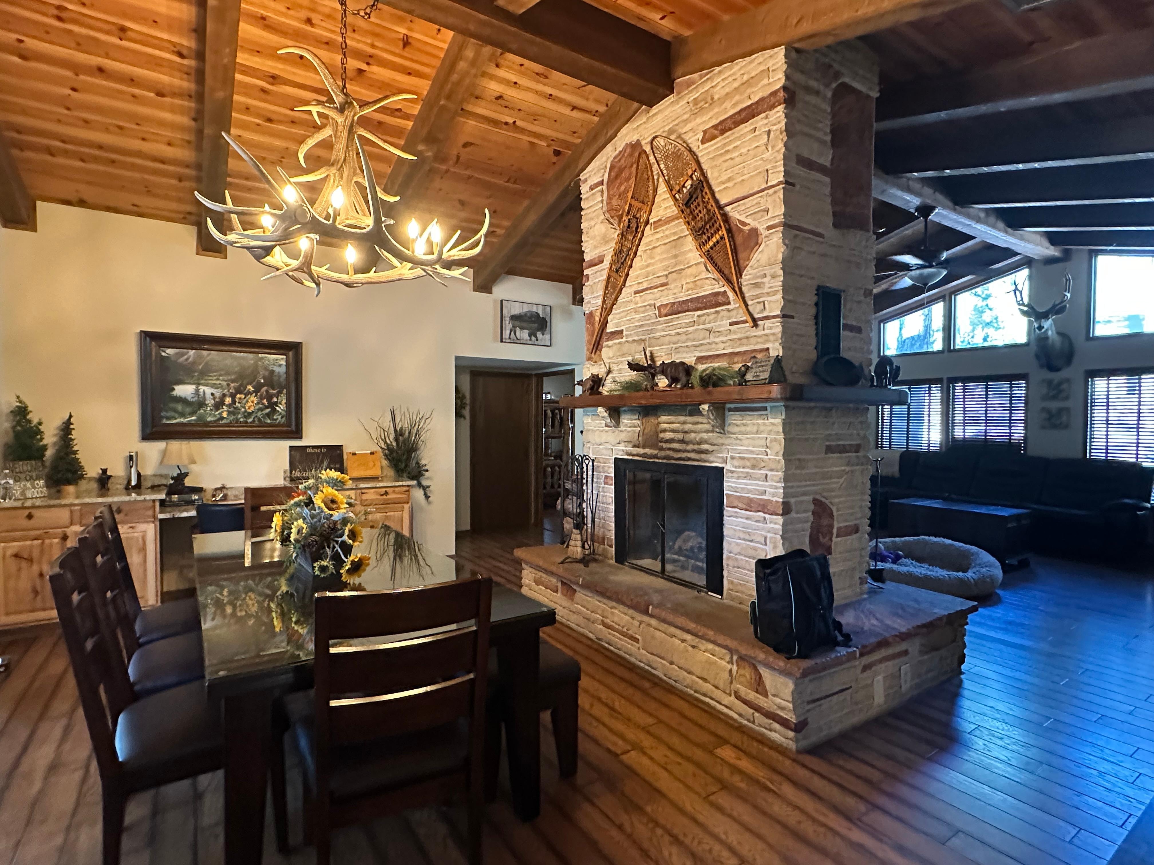 Dining room with two sided fireplace