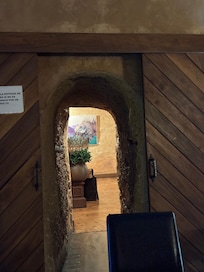 Entry to registration desk from restaurant