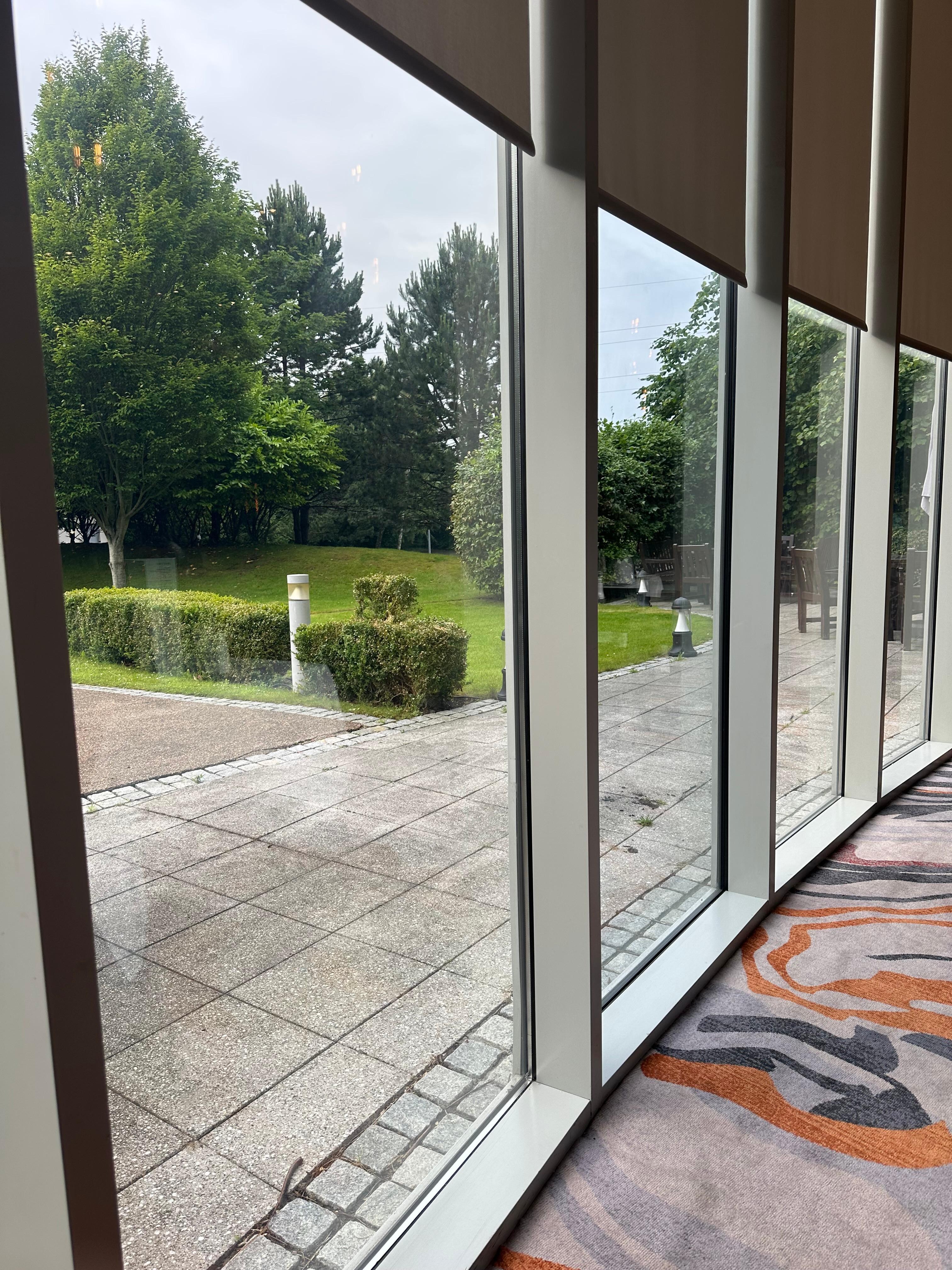 View of the patio in light rain