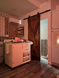 Barn door to bathroom