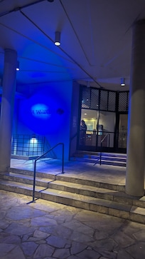 The front of the hotel at night