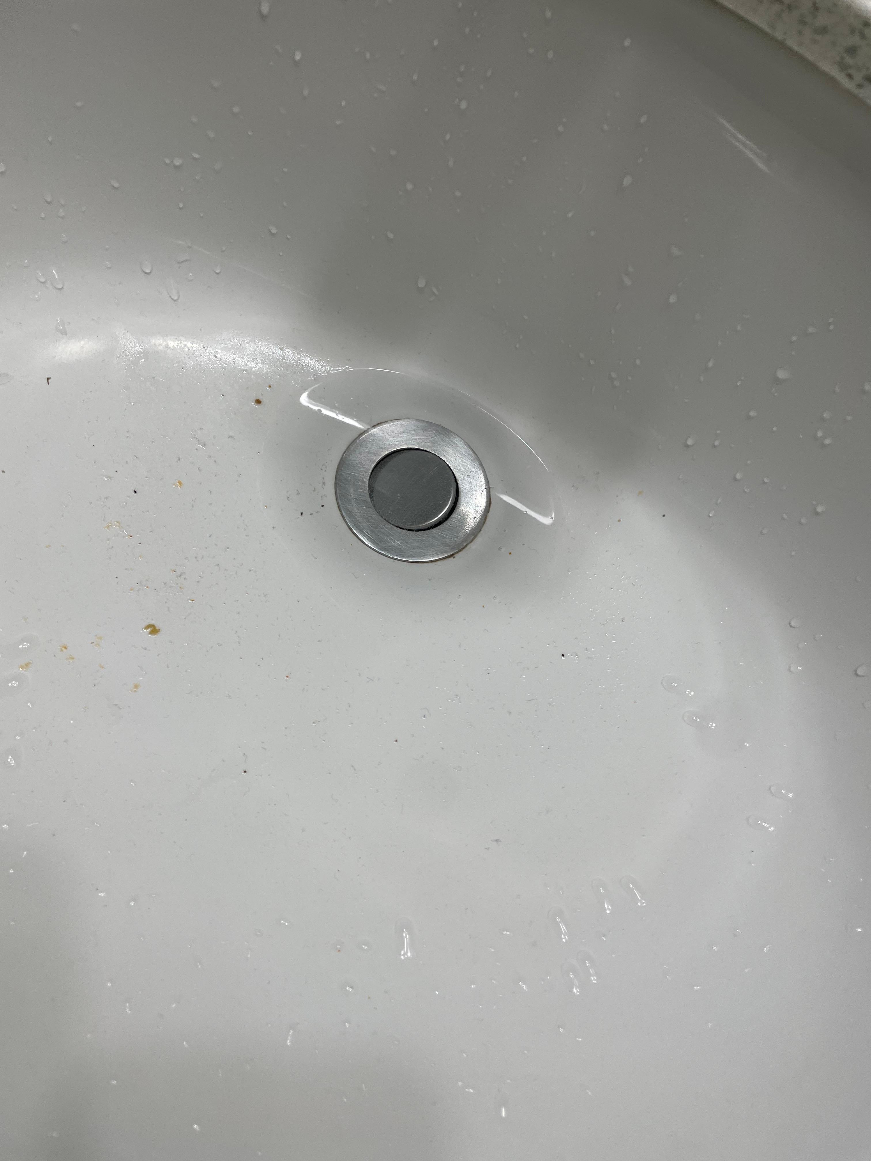 Bathroom sink in room . Stomped up.
